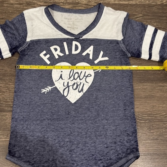 Harper & Elliott long sleeve sheer top with 'Friday I love you' on it - Picture 7 of 10